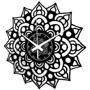 Instant Karma Klokken Vinyl Wandklok Decoratieve Bloem Artwork Mandala, Vintage, Stille