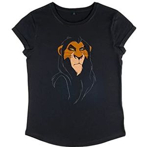 Disney Dames The Lion King-Big Face Scar Vrouwen Organic Rolled Sleeve T-shirt, zwart, XL