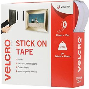 VELCRO Brand VEL-EC60219 klittenband-zelfklevende, 20 mm x 10 m rol-wit, 20 mm x 10 m