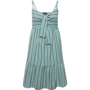 Ulla Popken, Dames grote maten, gestreepte jurk met bindband, A-lijn, groen, 42/44 NL