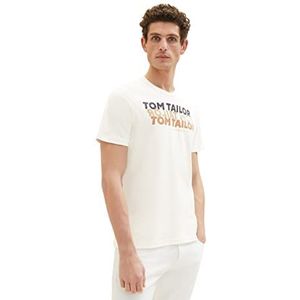 TOM TAILOR Heren T-shirt met print, 10332 - Off White, S