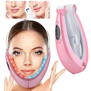 Elektrisch V-gezicht shaping massageapparaat, EMS gezichtsmassageapparaat, intelligent facelifting apparaat, dubbele kinn-drukregelaar, gezichtsslank massageapparaat, V-gezichtsapparaat (roze)