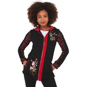 Joe Browns Feestelijke nieuwigheid Rudolph geborduurde hoodie met volledige rits, zwart, 10, Zwart, 36