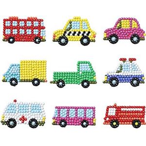 Diamond Painting stickerset, motief voertuigen, knutselset voor het ontwerpen van stickers met glittersteentjes, voor kinderen vanaf 5 jaar