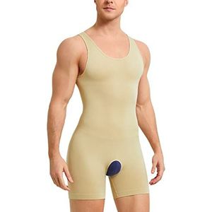 SOLCYSX Heren Mouwloze Full Body Shaper Ondergoed Afslanken Compressie Bodysuit Shapewear Buikcontrole Fajas Para Hombres, Beige, XL-XXL