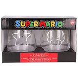 Super Mario Waterglazenset, 2 stuks, glas, klassiek, met gravure voor likeurs, cocktails en sap, 510 ml