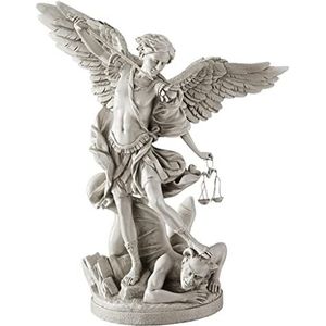 Design Toscano EU1850 Religieus standbeeld van St. Michael de Aartsengel, Gallery, 43 cm, Polyresin, Antieke steen, Wit