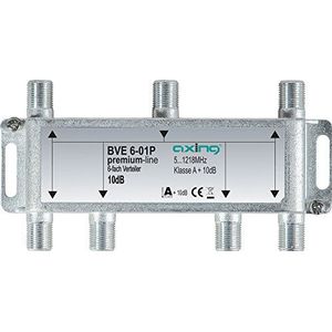 Axing BVE 6-01P 6-voudige verdeler kabeltelevisie CATV Multimedia DVB-T2 klasse A+, 10dB, 5-1218 MHz metaal
