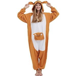 SimZoo Onesie voor volwassenen, pyjama, dierenkostuum voor dames en heren, nachtkleding, eendelig, uniseks, homewear, Oranje Kangoeroe, L