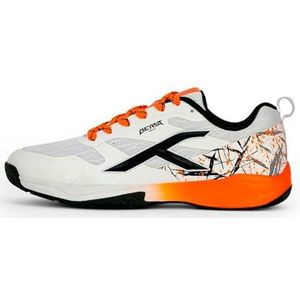 HUNDRED Beast Max Non-Marking Professional Badminton Shoes for Men | Material: Polyester, TPU | Suitable for Indoor Tennis, Squash, Table Tennis, Basketball & Padel (White/Orange, EU 44, UK 10, US 11)