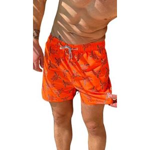 Haute pression Boardshort Jongen Effen Oranje Neon Print Schildpad Badpak, Oranje, 6 Jaren