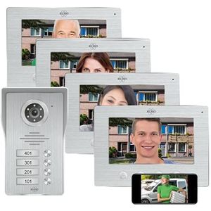 ELRO DV477IP4 Wifi IP Video Deur Intercom - 4 Appartementen - met 4x 7 inch kleurenscherm - Kleur Nachtzicht - Bekijken en communiceren via App, Zilver