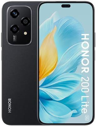 HONOR 200 Lite, smartphone 5G, 8 GB + 256 GB, 6,7 inch AMOLED-display, valbescherming, drievoudige camera 108 MP, frontcamera 50 MP, dual sim, Android 14, zwart