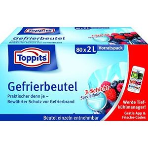 Toppits vrieszak voorraadverpakking, 2 liter, 80 stuks, standaard, transparant