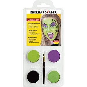 Eberhard Faber 579018 - Make-up verfset heks met 4 kleuren, penseel en gebruiksaanwijzing, wateroplosbaar, sneldrogend, voor het schilderen van gezichten