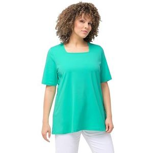 Ulla Popken, Dames grote maten, T-shirt, A-lijn, Carree-hals, halve mouwen, turquoisegroen, 54/56 NL