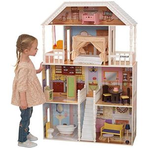 KidKraft 65023 Savannah, houten poppenhuis inclusief meubilair en accessoires, 4 verdiepingen hoge speelset voor poppen van 30 cm/12 inch