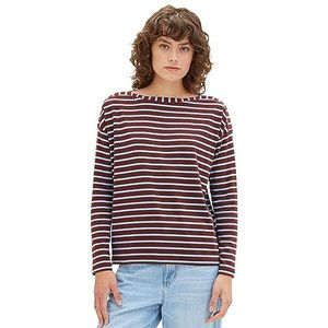 TOM TAILOR T-shirt met lange mouwen voor dames, 33975 - Bruin Blauw Stripe, XL