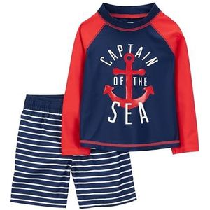 Simple Joys by Carter's Zwempak voor babyjongens, trunk and rashguard set, Marineblauw/rood anker/witte strepen, 12 Maanden