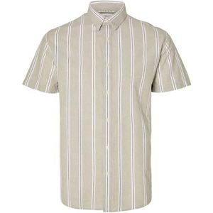 Slhreg-New Linen Shirt Ss Noos, Vetiver/Stripes: strepen, M