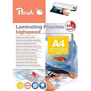 Peach PP525-22 HighSpeed lamineerfolie | DIN A4 | 2 x 125 mic | 100 lamineerfolies | glanzende afwerking | compatibel met lamineerapparaten van alle merkfabrikanten