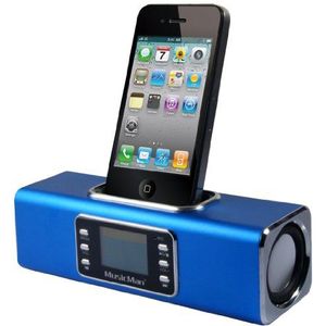 MusicMan BT-X1 Draadloze geluiddstation (MP3-speler, FM-radio, bluetooth, LCD-display, USB, microSD-kaartsleuf, line-in, docking en verwisselbare, oplaadbare batterij) blauw