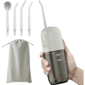 Draadloze monddouche voor tanden, monddouche, testwinnaar elektrische tandenreiniger, met 4 modi en 3 versnellingen, IPX7 waterdicht, draagbaar, USB-oplaadbaar, voor thuis en op reis (grijs)