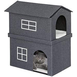 Relaxdays kattenhuis, van stof, met 2 ingangen, opvouwbaar, HxBxD: 71,5 x 62,5 x 44 cm, indoor kattenmeubel, donkergrijs