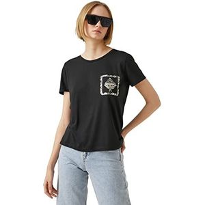 Koton T-shirt met korte mouwen voor dames, bedrukt met ronde hals, zwart (999), XL