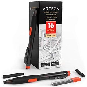 ARTEZA HB Mechanisch Potlood Pack van 16, 0,7 Millimeter Medium Point Lead, 48 Vullingen en Vervangbare Eraser met 8 Extra Erasers, Latex-Free Grip, Kantoorbenodigdheden