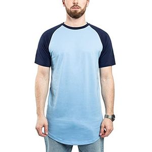 Blackskies Round Basic Baseball Longshirt | Lange Oversize Mode Korte Mouw Heren T-shirt Raglan Mouw Lange Thee - Lichtblauwe Navy Blue X-Large XL