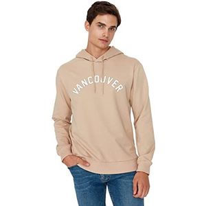 Trendyol Herencapuchon met Slogan Regular Sweater, Beige, XL, Beige, XL