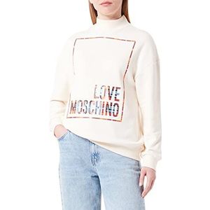Love Moschino Dames Regular Fit High Collar met Shiny Print Logo Box Sweatshirt, crème, 38