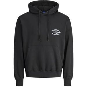 JACK & JONES - Sweater - Zwart - Katoen - Met Kap en Print Achteraan