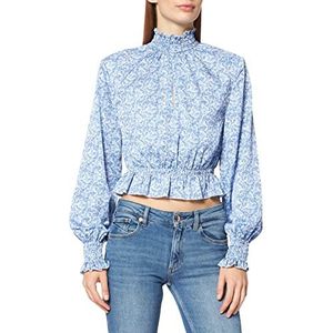 NA-KD Damesblouse met schouders, gewatteerd, blouse, Blauw, 44