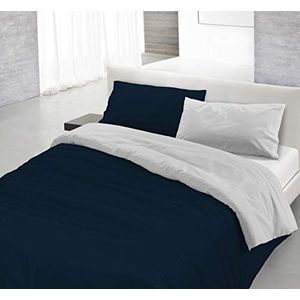 Italian Bed Linen Natural Color Doubleface dekbedovertrek, 100% katoen, donkerblauw/lichtgrijs, dubbel