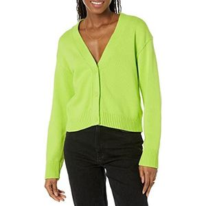 Amazon Essentials Dames Relaxed Fit V-hals Cropped Cardigan, Lime Groen, Large