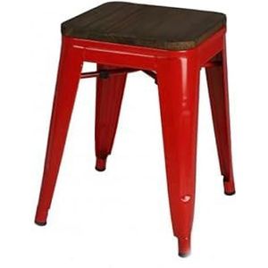 Urban living LIV kruk van metaal, mat rood, met zitvlak van hout, 39 x 39 x 46 cm