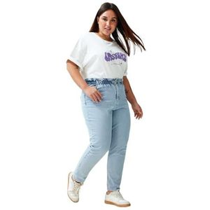 Trendyol Vrouwen Plus Size Hoge Taille Normale Trotter Plus Size Jeans, Blauw, 68 grote maten