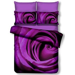DecoKing Premium 00922 beddengoed 200x200 cm met 2 kussenslopen 80x80 violet 3D microvezel dekbedovertrek beddengoedset roze roze bloemenpatroon paars pruim violet paars pruim Omorfi