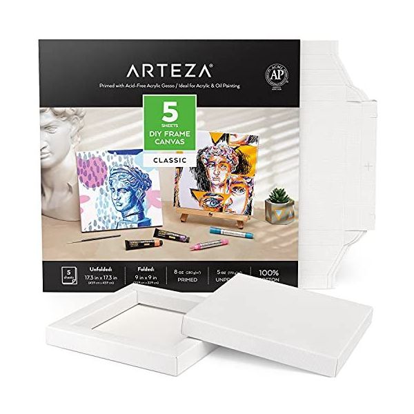Arteza DIY Foldable 6x6 Canvas Coloring Frame, Portrait - 30 Sheets 