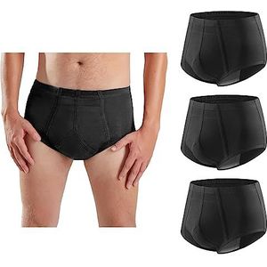 Carer Mens incontinentiebroek 3 stuks herbruikbare wasbare katoenen incontinentiebroek met absorberende pad 200 ml urinevolume zwart M maat