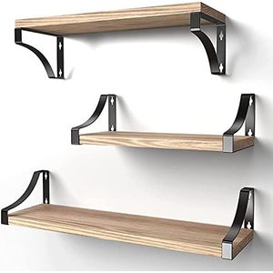 Pipishell Set van 3 zwevende houten planken, diepte 15 cm, lengte 42 x 36 x 29 cm voor badkamer, slaapkamer, woonkamer, keuken, thuiskantoor, bijkeuken enz.