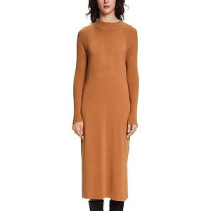 ESPRIT Midi-gebreide jurk met opstaande kraag, caramel, S