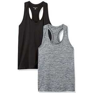 Amazon Essentials 2-Pack Tech Stretch Racerback Tanktop voor dames,Zwart Space Dye/Zwart,L
