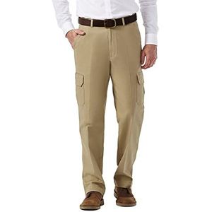Haggar Men's Stretch Comfort Cargo Expandable Waist Classic Fit Plain Front Pant, Khaki, 40x34
