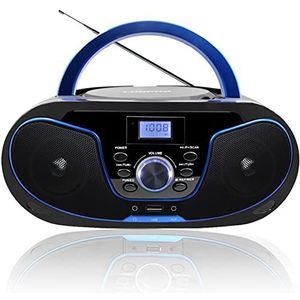 LONPOO - D02 - Draagbare CD-Speler - Blauw - Bluetooth - FM-Radio - USB-Aansluiting