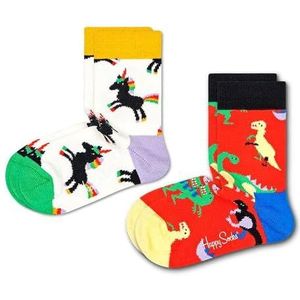 Happy Socks Kids Dinosaur Sock, Kleurrijke en Leuke, Sokken voor kinderen, Rood 2 paar (2-3Y)