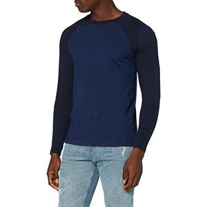 Urban Classics Heren Raglan Contrast LS herenshirt met lange mouwen, verkrijgbaar in vele verschillende kleuren, maten S - 5XL, donkerblauw/midnightnavy, XL