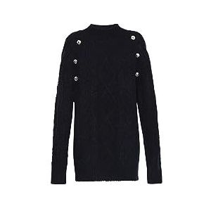 faina Dames gevlochten gebreide trui met schouderknopen zwart maat M/L, zwart, XL